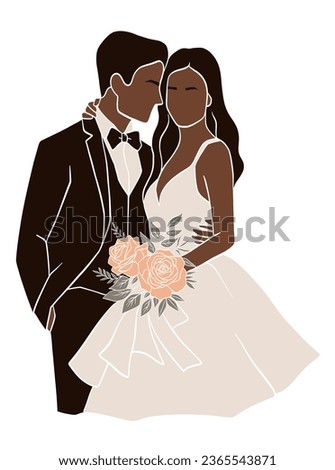 Abstract romantic wedding couple illustrations. Vector illustration.