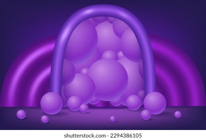 Abstract room with purple arch shape and dense of balls. Scene for product display mockup presentation