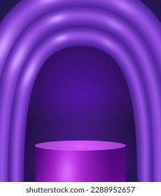 Abstract room with purple pedestal podium and plastic arch shape. Scene for product display mockup presentation
