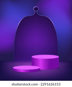 Abstract room with purple pedestal podium and arch shape. Scene for product display mockup presentation