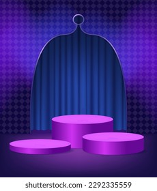 Abstract room with purple pedestal podium and arch shape. Scene for product display mockup presentation