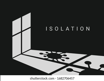 Abstract Room with Shadow from a Window with corona virus covid-19 microbe. Concept of Corona Isolation and Quarantine. Vector illustration