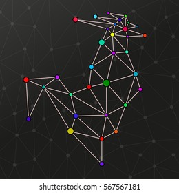 Abstract rooster with dots and lines, polygonal style. Symbol of Chinese New Year 2017