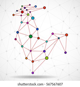 Abstract rooster with dots and lines, polygonal style. Symbol of Chinese New Year 2017
