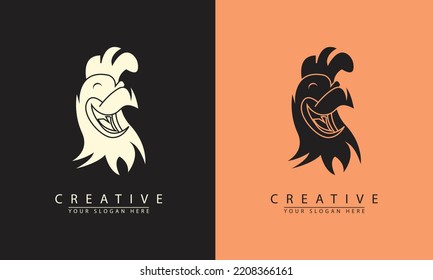 abstract rooster head black white logo icon. simple flat rooster vector with two color options. great for food and drink logo icons, chicken stalls and other food industries.