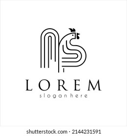 Abstract rooster with line logo concept style. bird cock abstract illustration