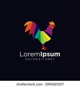 Abstract Rooster Logo colorfull Vector Illustration Icon. Logo cockerel flat design. Chicken Poultry Logo farm Design gradient colorful style