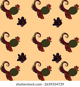 Abstract rooster pattern vintage style. Vector illustration. Perfect printed on wallpaper. For vintage style cafe.