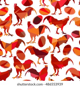 Abstract rooster silhouette logo / label / tattoo. Vector seamless pattern