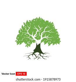 Abstract Rooted tree and leaves vector illustration