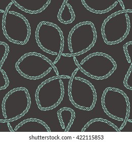 Abstract rope knot seamless pattern. Endless illustration with green cord ornament on black background. Endless stylish backdrop for fabric, wallpaper, wrapping.