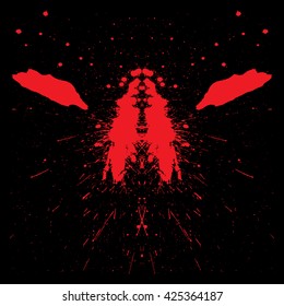 Abstract Rorschach Test. Symmetrical Ink blot. Symmetrical Rorschach blot on a black background.