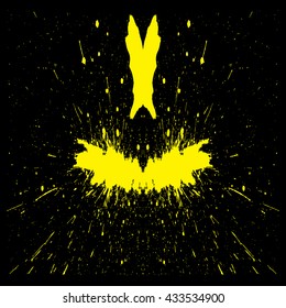 Abstract Rorschach Test. Symmetrical Ink blot. Symmetrical Rorschach blot on a white background on black background.