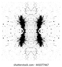 Abstract Rorschach Test. Symmetrical Ink blot. Symmetrical Rorschach blot on a white background on a white background.