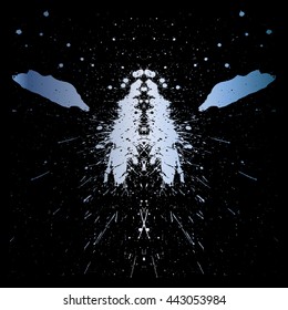 Abstract Rorschach Test. Symmetrical Ink blot. Symmetrical Rorschach blot on a white background on black background.