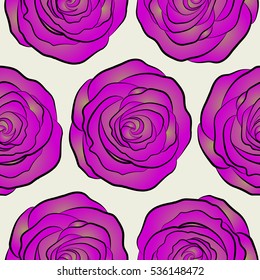 Abstract rose background in beige, neutral and magenta colors. Bouquet of retro plants. Roses seamless pattern with flowers in Victorian style. Floral illustration. Vector vintage design.
