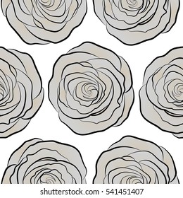 Abstract rose background in gray and beige colors. Roses seamless pattern with flowers in Victorian style. Vector vintage design. Floral illustration. Bouquet of retro plants.