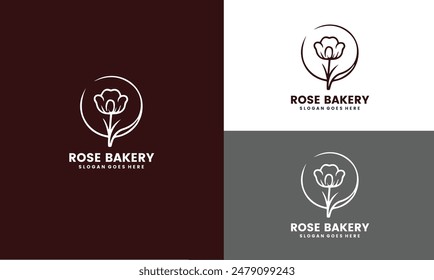 Abstract Rose Flower Bakery logo graphic design template