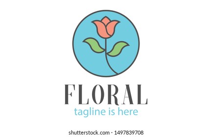 Abstract Rose flower icon and logo in pastel colors. Can be used for flower store, beauty salon, spa or yoga studio.Icon of three flowers. Flat style symbol
