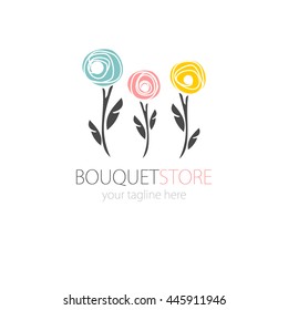 Abstract Rose flower icon and logo in pastel colors. Can be used for flower store,  beauty salon, spa or yoga studio.Icon of three flowers. Flat style symbol