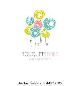 Abstract Rose flower icon and logo in pastel colors. Can be used for flower store, beauty salon, spa or yoga studio.Icon of three flowers. Flat style floral symbol