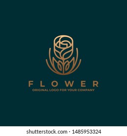 El diseño abstracto del logo de la flor de rosa puede ser usado como símbolos, identidad de marca, iconos u otros. Inspiración en el logo de oro. El color y el texto pueden cambiarse según sus necesidades. Inspiración en el diseño de un logotipo de lujo.