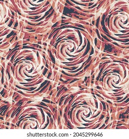 Abstract Rose flower vector seamless pattern. Black, red and orange colorful flower pattern background.