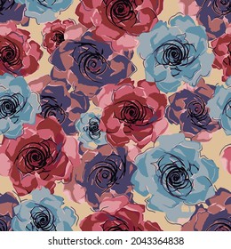 arreglo de flores de rosa abstractas con diseño de fondo sólido para impresión textil Fábrica