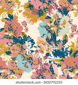 abstract rose garden seamless pattern. Botanical Motifs are scattered randomly. pink, and yellow on beige background color. seamless patterns for fabric, textiles, wallpaper, and home decor.