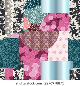 Abstract Rose Geometric Patchwork Seamless Design