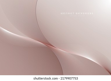 Abstract rose gold background. Shiny metallic wave stripes line element. Modern luxury template design. Glowing wavy lines. Suit for banner, poster, flyer, card, brochure, presentation, website