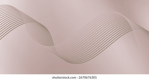 Abstract rose gold background. Shiny metallic wave stripes line element. Modern luxury template design. Glowing wavy lines.
