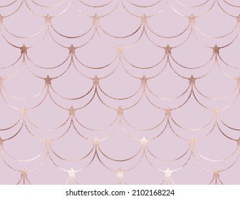 Abstract rose gold glitter mermaid scales seamless pattern. 