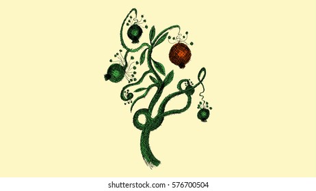 abstract rose hips hand drawn illustration isolated on yellow background