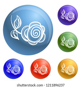 Abstract rose icons set vector 6 color isolated on white background