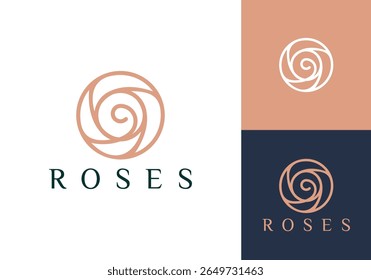 Diseño abstracto del logotipo de la rosa. Concepto de Vector del icono de lujo de la línea de flores del círculo
