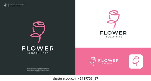 Abstract rose logo line art. Beauty flower logo design inspiration