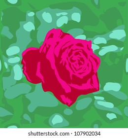 Abstract rose on green seamless background