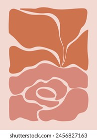 Abstract rose poster. Romantic floral vector trendy groovy aesthetics, contemporary background for prints.