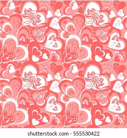 Abstract rose seamless pattern with hearts 