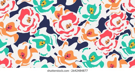Abstract rose seamless pattern with vertical style. Modern foliage print design for fabric, textiles, clothing, packaging, cover, banner, home decor and backgrounds. Vector illustrations.