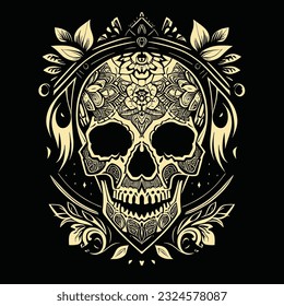 Abstract Rose Skull Pattern Tattoo t-shirt design