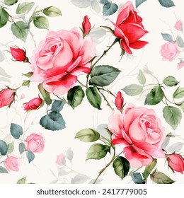 Abstract roses floral seamless pattern. Bright colors, painting on a light background. water color seamless pattern for beauty products or other.