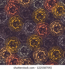 Abstract roses seamless vector background. Purple. orane, pink flowers. Modern floral pattern in autumn colors for fabric, wallpaper, gift wrap, packaging, web banners, page fill, scrapbooking, paper