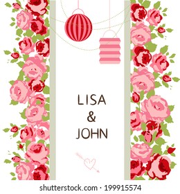 Abstract roses shabby chic background with space for text. Wedding, birthday, celebration card template.
