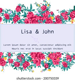 Abstract roses shabby chic background with space for text. Wedding, birthday, celebration card template.