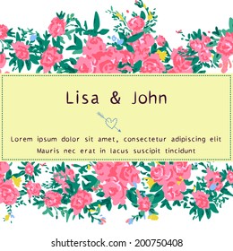 Abstract roses shabby chic background with space for text. Wedding, birthday, celebration card template.