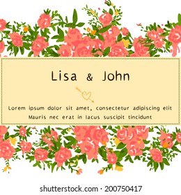 Abstract roses shabby chic background with space for text. Wedding, birthday, celebration card template.
