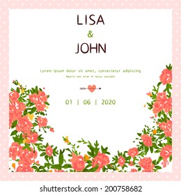 Abstract roses shabby chic background with space for text. Wedding, birthday, celebration card template.