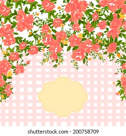 Abstract roses shabby chic background with space for text. Wedding, birthday, celebration card template.